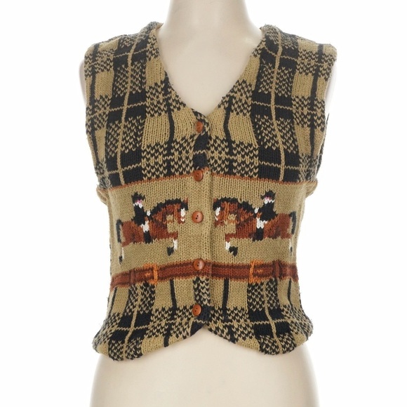 vintage Sweaters - MILLER’S VINTAGE Knit Equestrian Rodeo Horse Sweater Vest Size Medium VGUC